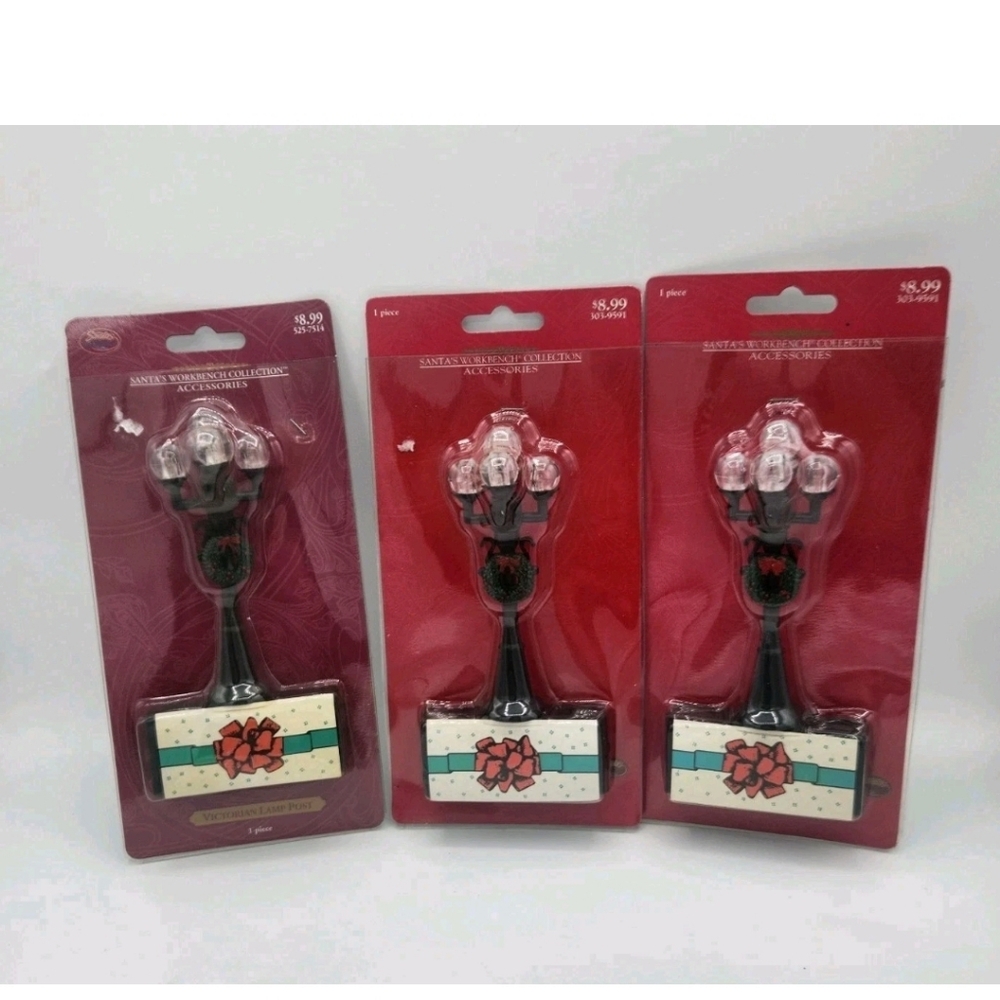 Santas Wordbench Collection Victorian Lamp Post Battery Operated New Set Of 3